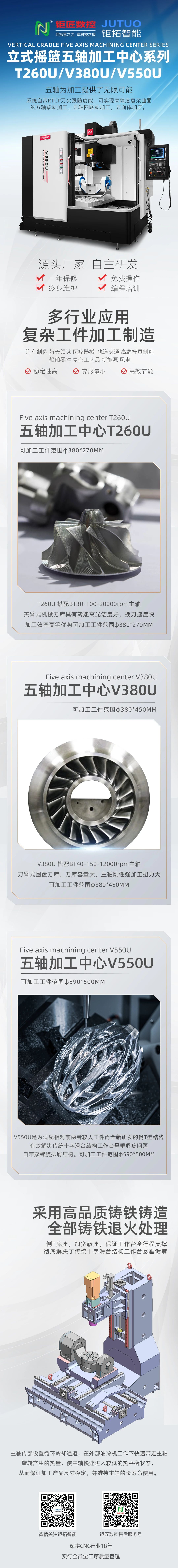 立式摇篮五轴T260U/V380U/V550U，为加工提供无限可能！